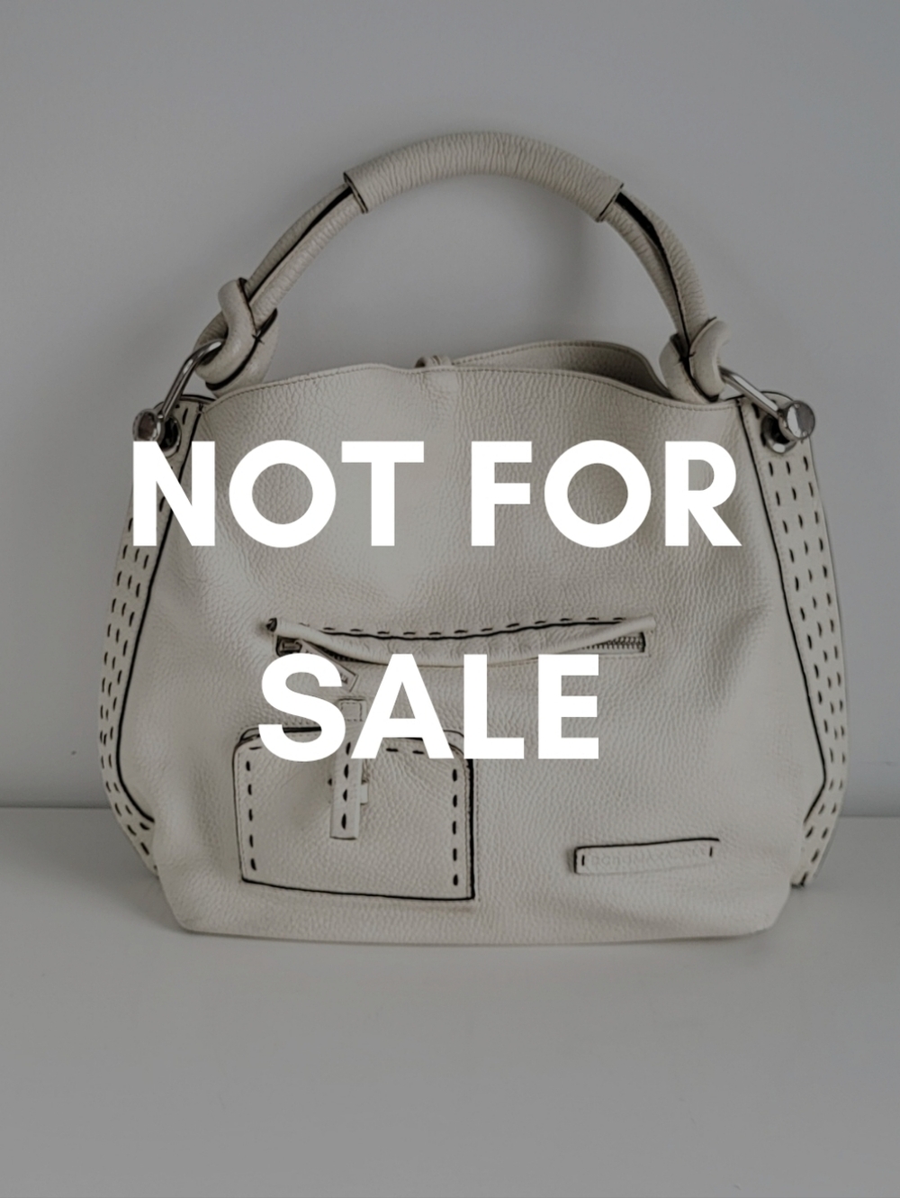 BCBGMAXAZRIA White Leather Shoulder Bag Contrast Stitch Hobo Purse